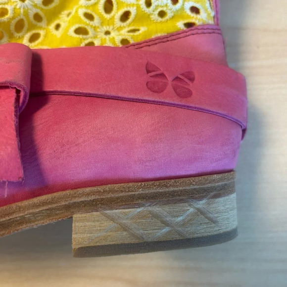 LOFT brand new bright pink with yellow mesh booties- lace cut out yellow top 6.5 - Picture 3 of 13